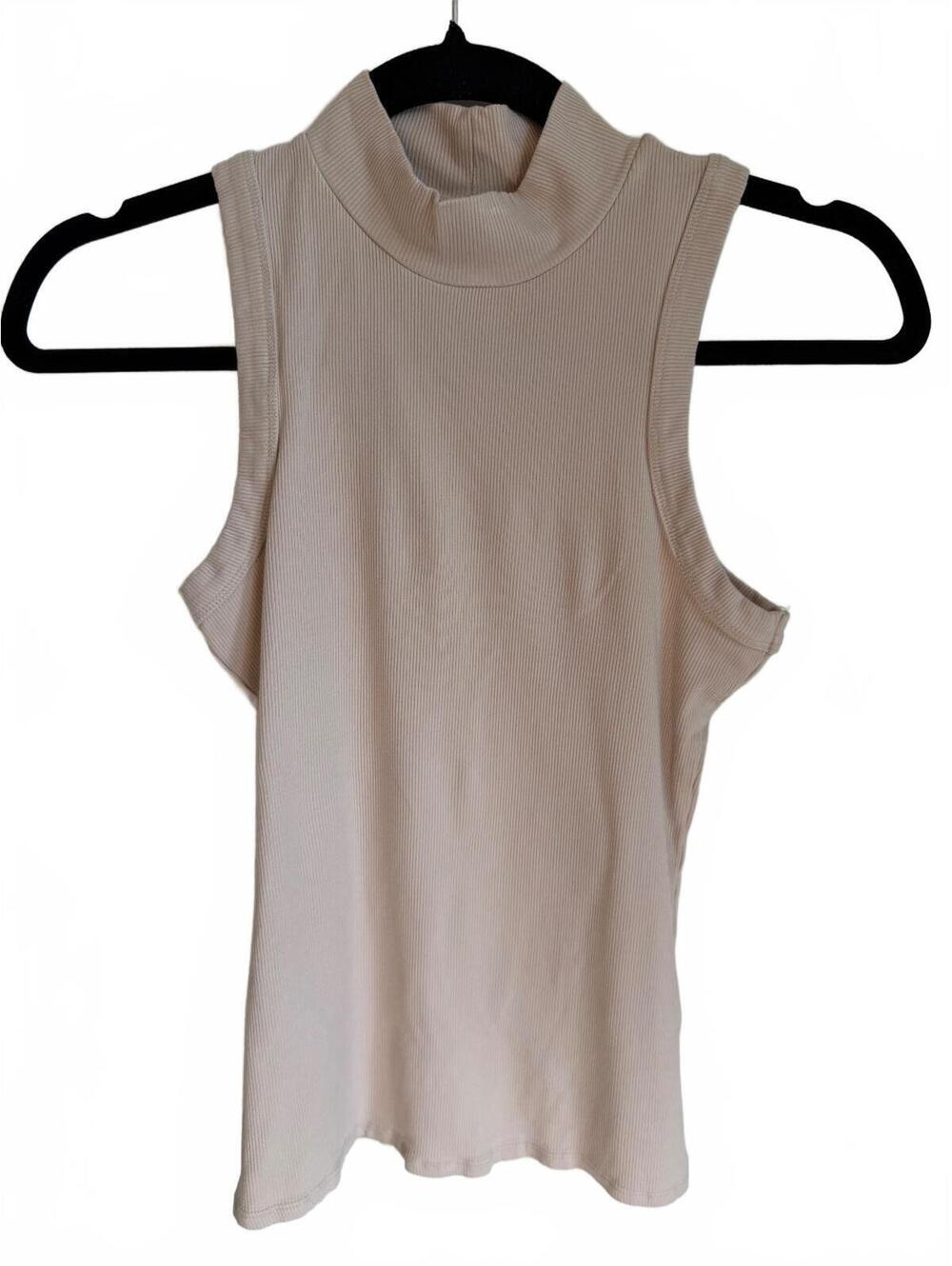Wishlist Beige Ribbed Sleeveless Mock Neck Top Size M Minimalist Fitted Knit